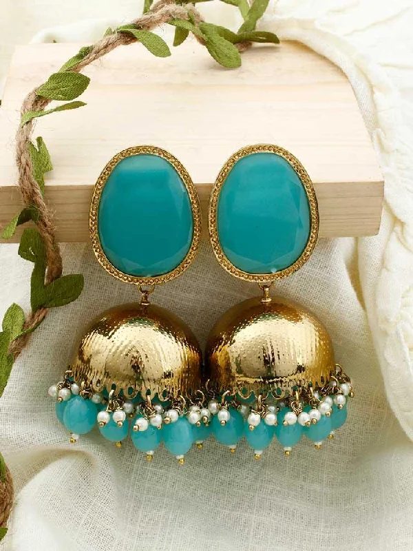 Sparkling Hoop Drop Earrings-Turquoise Magna Shesha Jhumkis