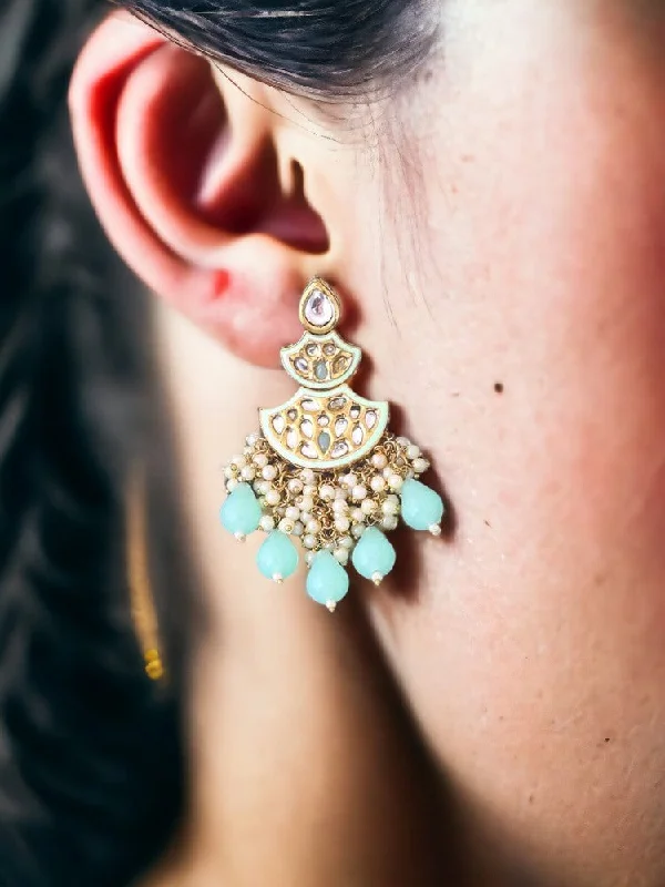 Modern Crystal Drop Earrings-Mint Jagrati Chaandbalis