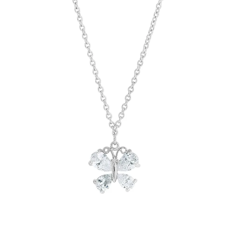 Simple Pendant Necklaces-1928 Jewelry Cubic Zirconia Butterfly Pendant Necklace 16" + 3" Extender