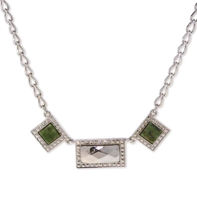 Unique Pendant Necklaces-1928 Jewelry Gemstone Square Rectangle Chain Necklace 16" + 3" Extender