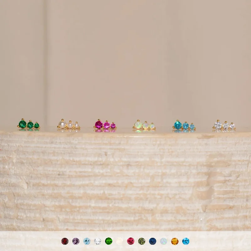 Personalized Crystal Earrings-Triple Birthstone Studs