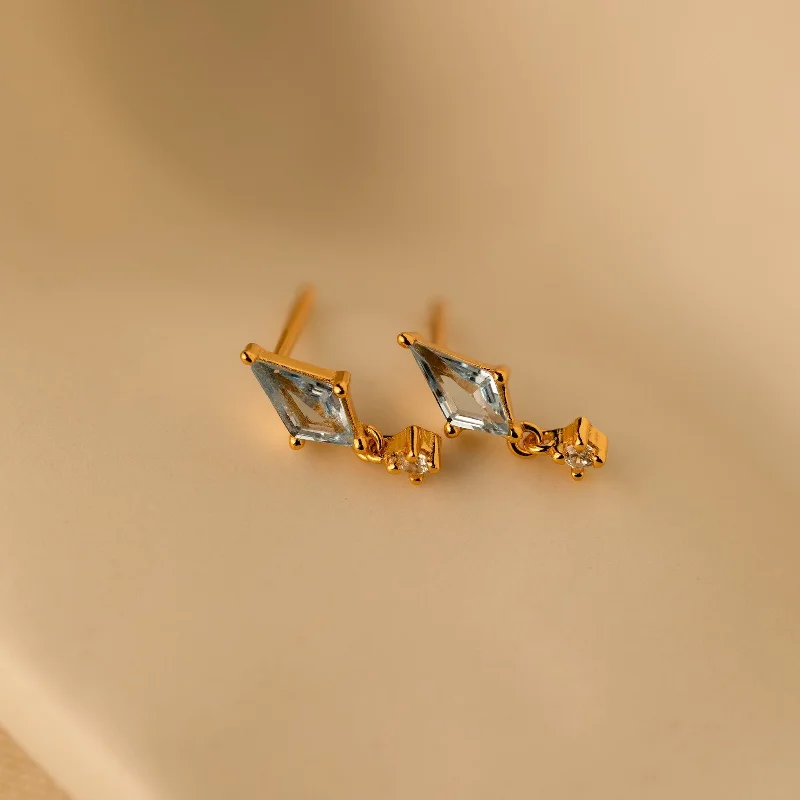 Elegant Silver Drop Earrings-Aquamarine Kite Drop Earrings