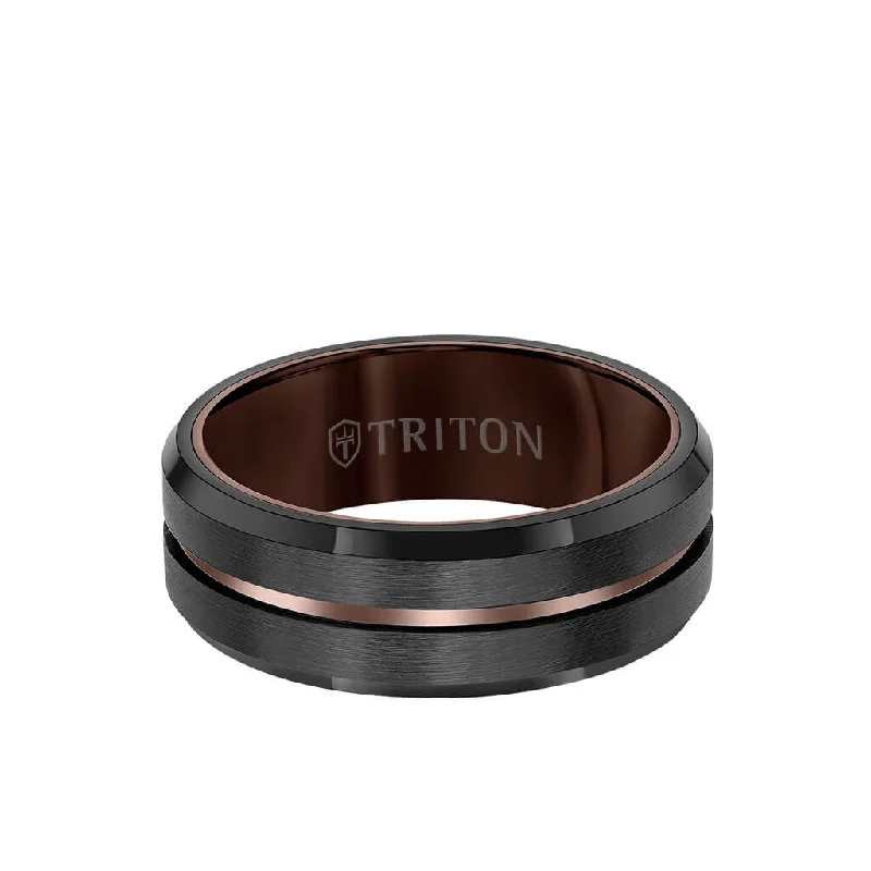 Custom Birthstone Wedding Rings for Him-8MM Tungsten Carbide Ring - Satin Finish Center with Center Line