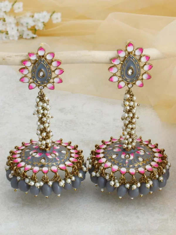 Luxury Gemstone Stud Earrings-Grey Jacki Jhumkis - EOSS