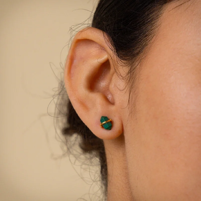 Unique Designer Earrings-Herkimer Malachite Studs