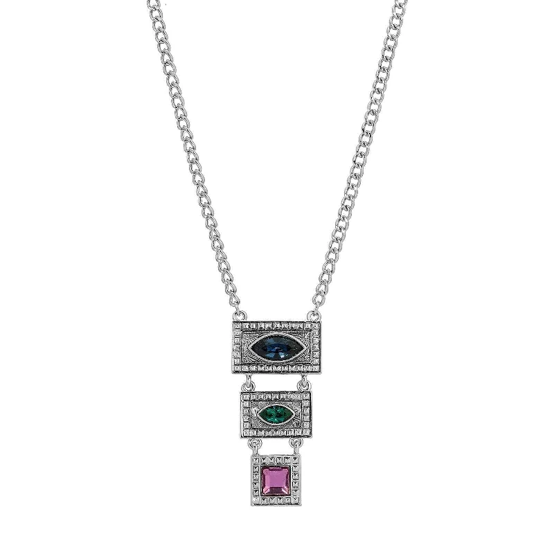 Adjustable Pendant Necklaces-1928 Jewelry Vivida Multi Austrian Crystal Linear Drop Pendant Necklace 16" + 3" Extender