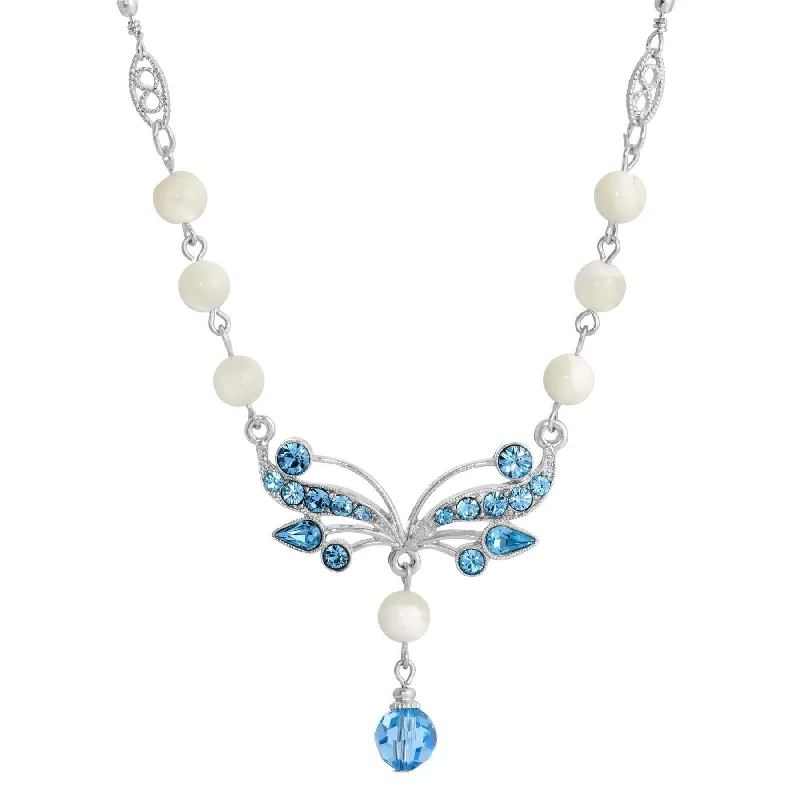 Talisman Necklaces-1928 Jewelry Aquamarine Crystal Mother Of Pearl Drop Necklace 16" + 3" Extender