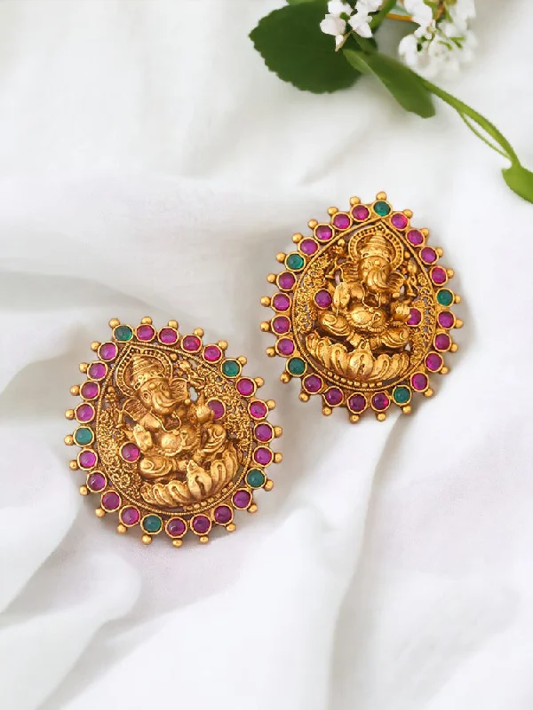 Custom Crystal Earrings for Women-Multicolor Avighna Temple Studs - EOSS