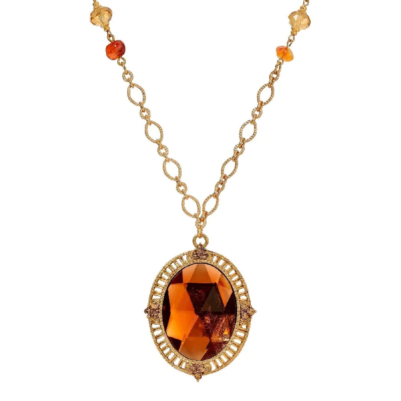 Gemstone Necklaces-1928 Jewelry Golden Autumn Topaz Crystal Radiance Pendant Necklace 28"