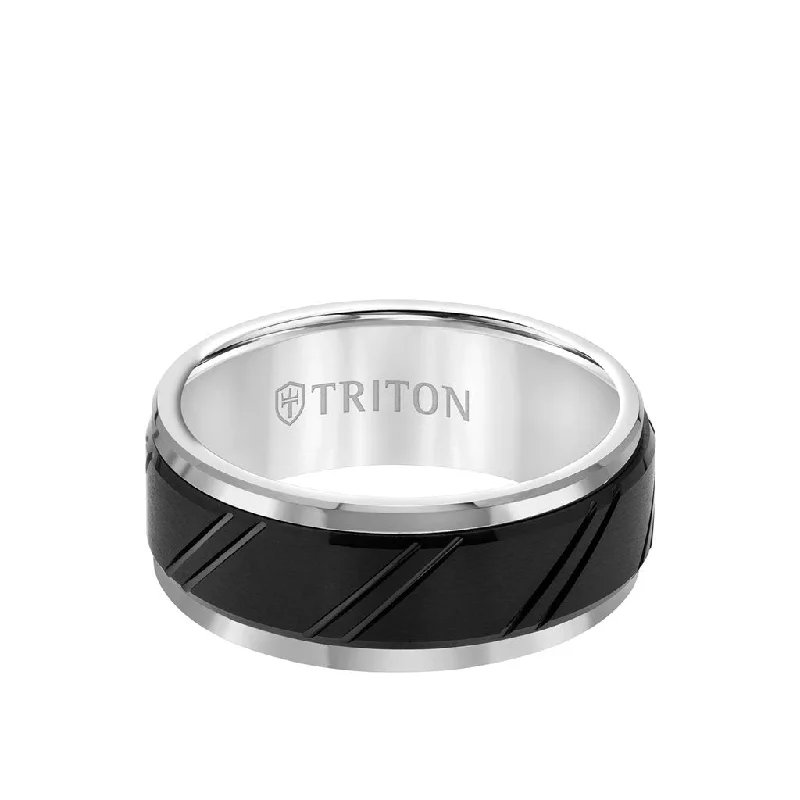 Fashion Diamond Engagement Rings-9MM Tungsten Carbide Ring - Diagonal Cut Center and Bevel Edge