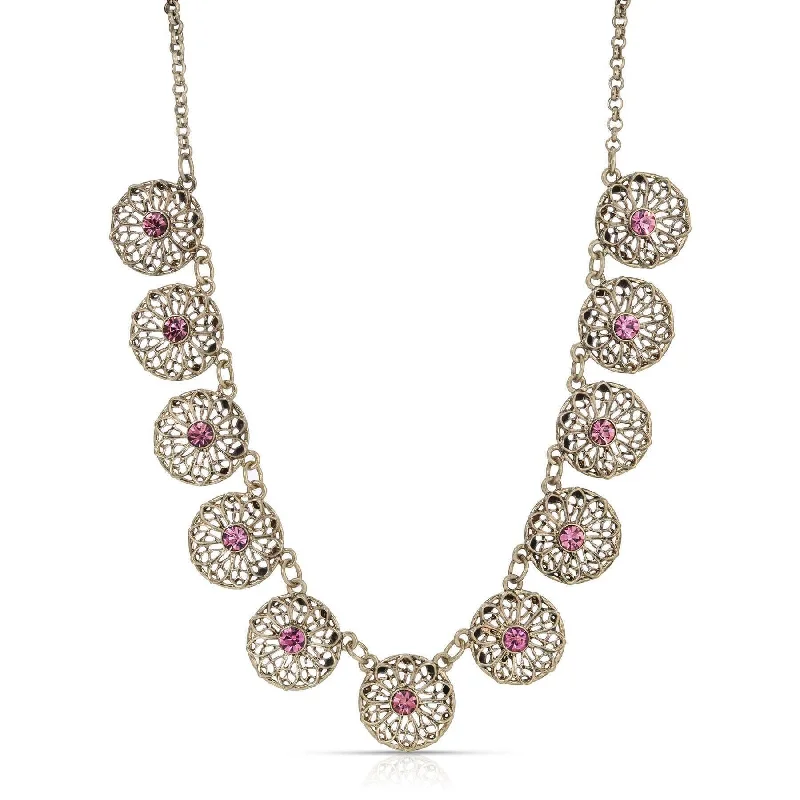 Crystal Pendant Necklaces-2028 Jewelry Ornate Floral Reverie Crystal Collar Necklace 16" + 3" Extender