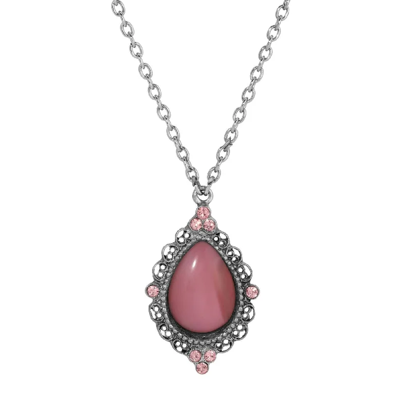 Personalized Pendant Necklaces-1928 Jewelry Light Rose Pink Crystal Pear Moonstone Pendant Necklace 16" + 3" Extender