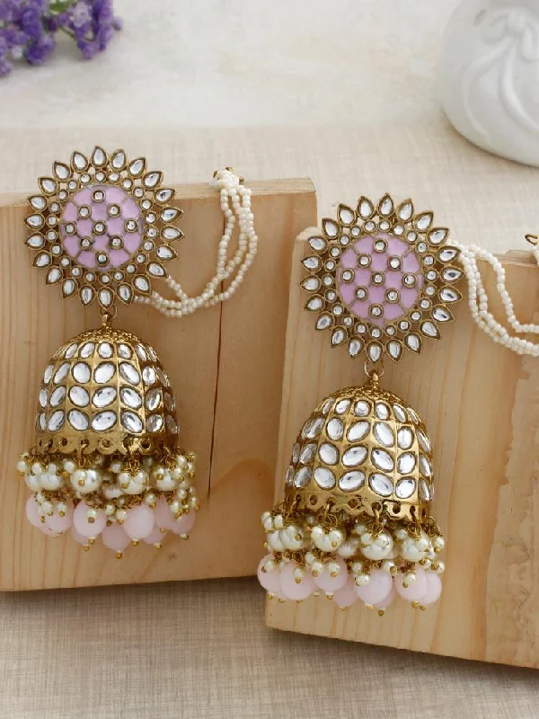 Minimalist Gemstone Earrings-Blush Maharani Sahara Jhumkis - EOSS