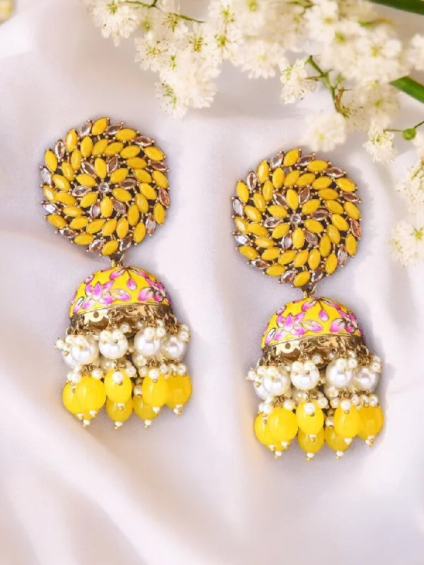 Gold Crystal Earrings-Lemon Jessi Jhumkis - EOSS