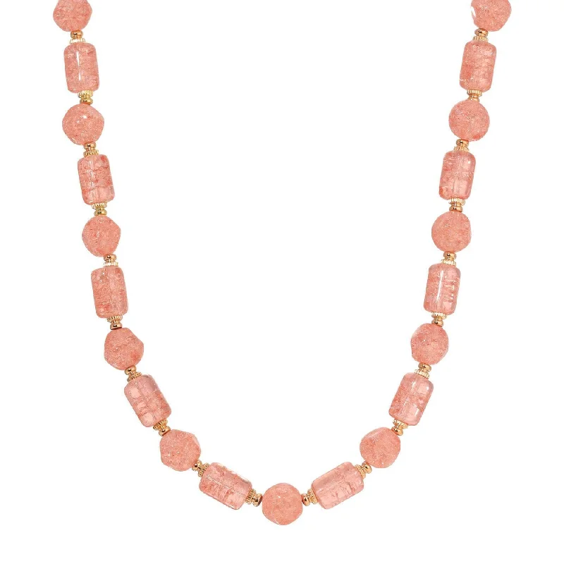 Custom Diamond Necklaces-1928 Jewelry Beaded Peach Cracked Glass Necklace 16"