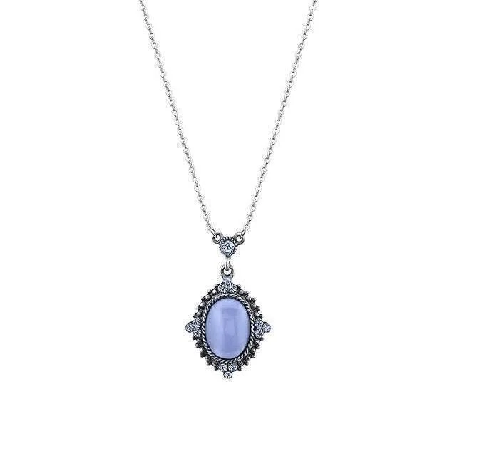 Cross Necklaces-1928 Jewelry Light Sapphire Crystal Oval Blue Moonstone Pendant Necklace 16" + 3" Extension