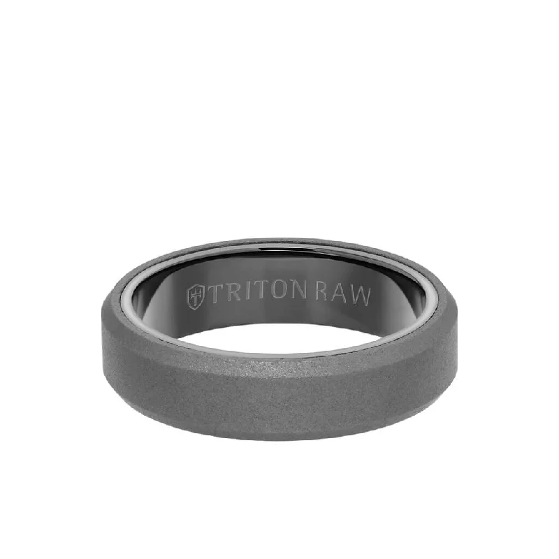 Luxury Wedding Rings for Women-6MM Tungsten RAW Ring - Sandblasted With Black Inside Shine and Bevel Edge