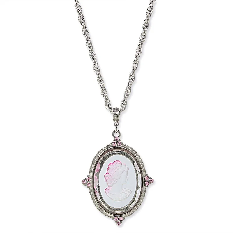 Luxury Gold Necklaces-1928 Jewelry Oval Frosted Glass Intaglio Crystal Pendant Necklace 30"