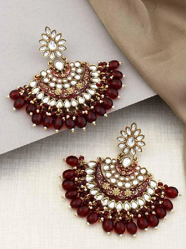 Stylish Dangle Earrings-Maroon Ajaya Chandbalis