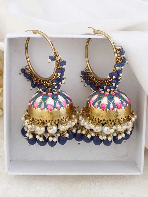 Modern Gold Earrings-Navy Rajamani Jhumkis - EOSS