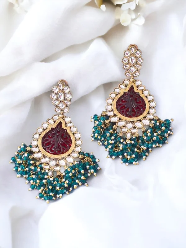 Designer Gemstone Hoop Earrings-Emerald Pooja Danglers