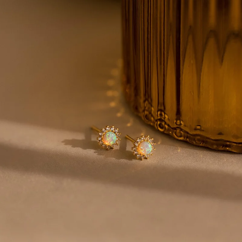 Luxury Drop Earrings-Pave Opal Moon Studs