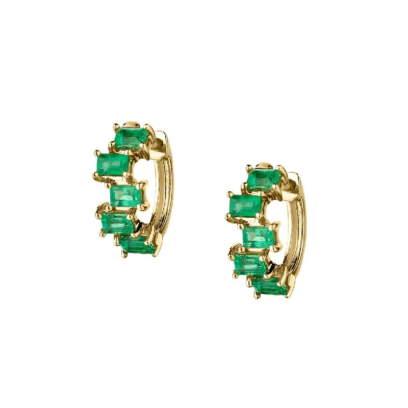 Trendy Crystal Earrings-STAGGERED EMERALD HUGGIE EARRINGS