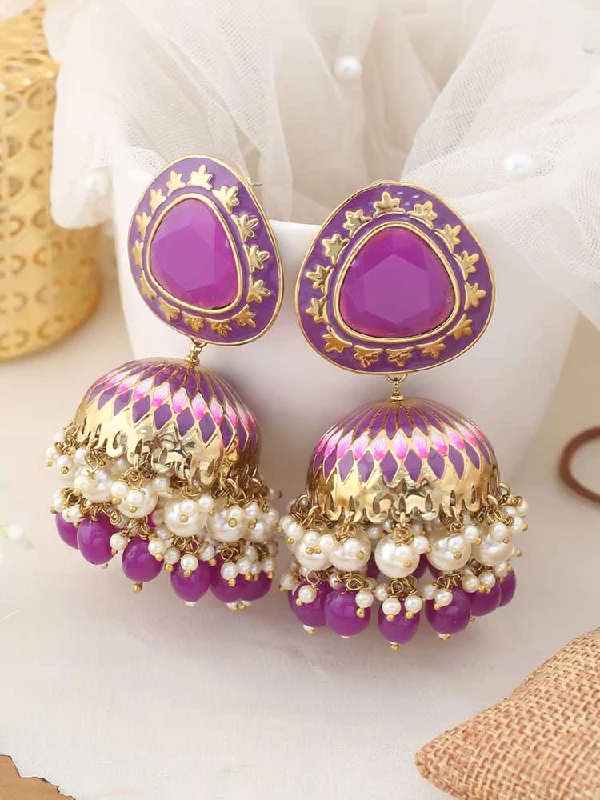 Artistic Hoop Drop Earrings-Purple Chetaki Jhumkis