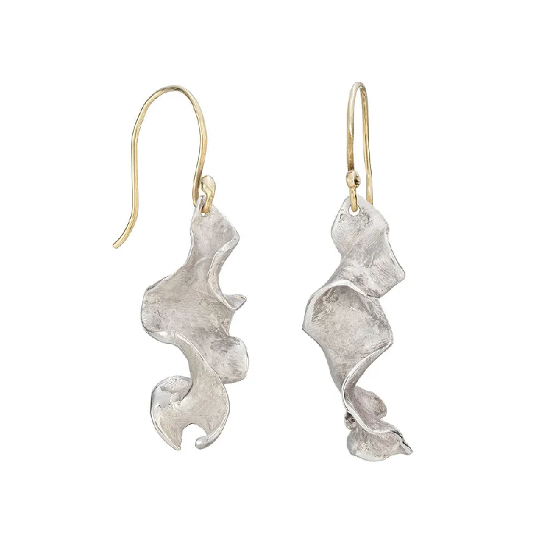 Gold and Silver Earrings-Curly Kelp Drop Earrings