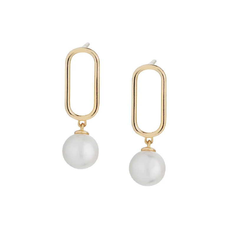 Colored Pearl Earrings-OVAL LINK & PEARL EARRINGS