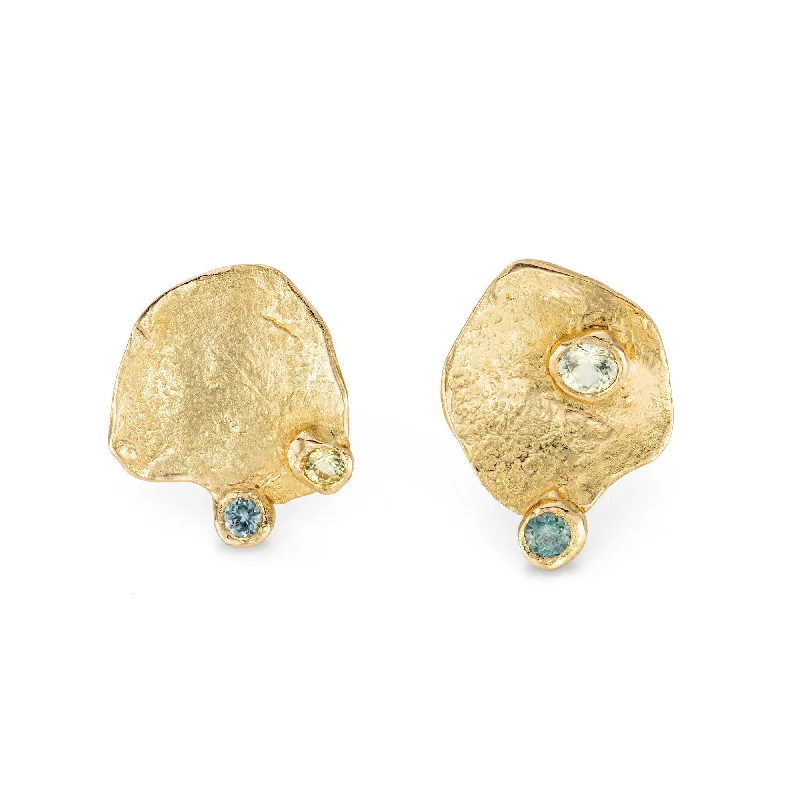 Silver and Gold Earrings for Women-Ocean Pool Sapphire Stud Earrings