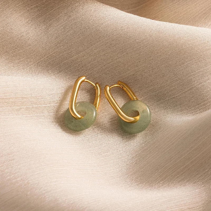 Elegant Drop Crystal Earrings-Jade Link Hoops