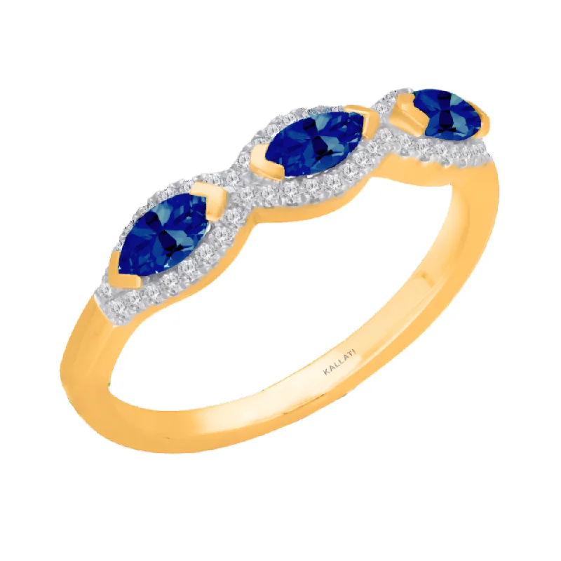 Handcrafted Wedding Ring Designs-Kallati Sapphire Diamond Halo Band