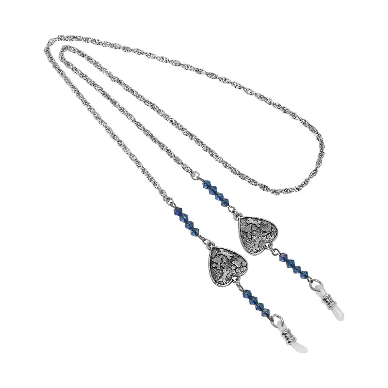 Trendy Choker Necklaces-1928 Jewelry Sapphire Blue Heart Paw & Bones Eyeglass Holder Chain Necklace 26"