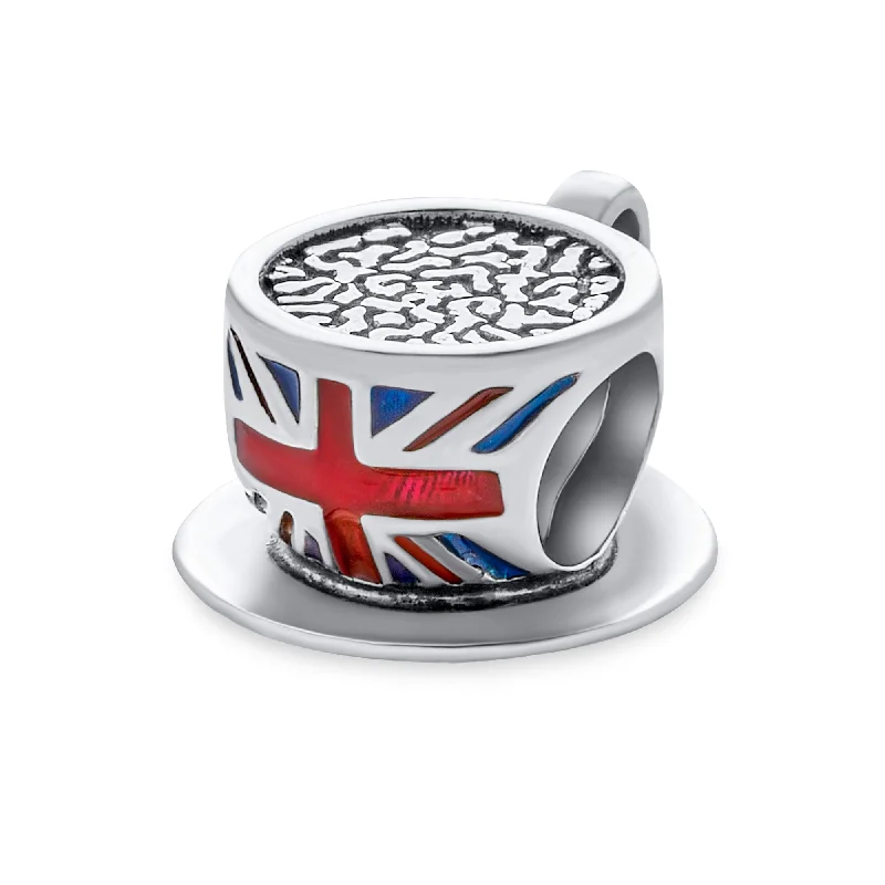 Custom Gemstone Bracelets for Birthdays-Travel England Union Jack Charm Bead Sterling Silver for European Bracelet