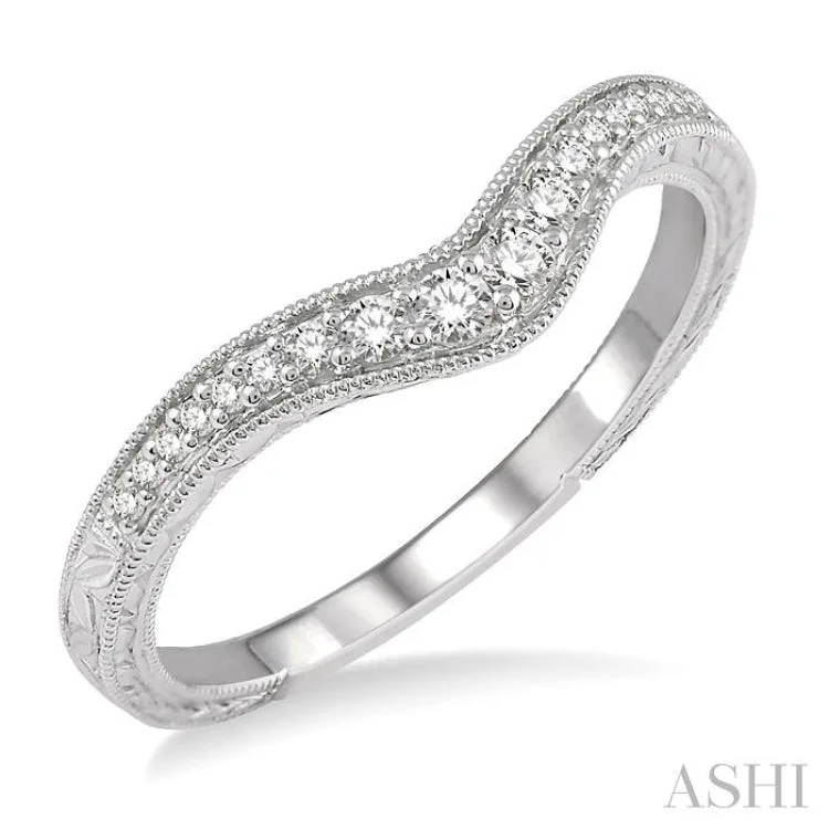 Designer Custom Engagement Rings-1/6 Ctw Round Cut Diamond Wedding Band in 14K White Gold