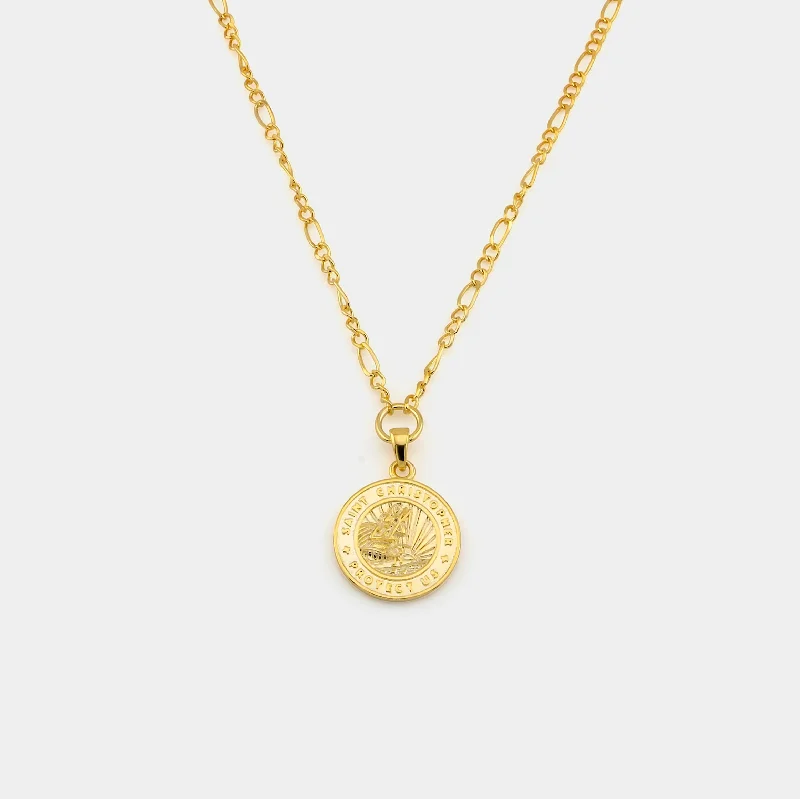 Wedding Bridal Necklaces-Gold St. Christopher Figaro Medallion