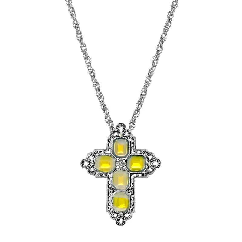 Handmade Necklaces-Symbols Of Faith Regal Filigree Crystal Cross Pendant Necklace 30"