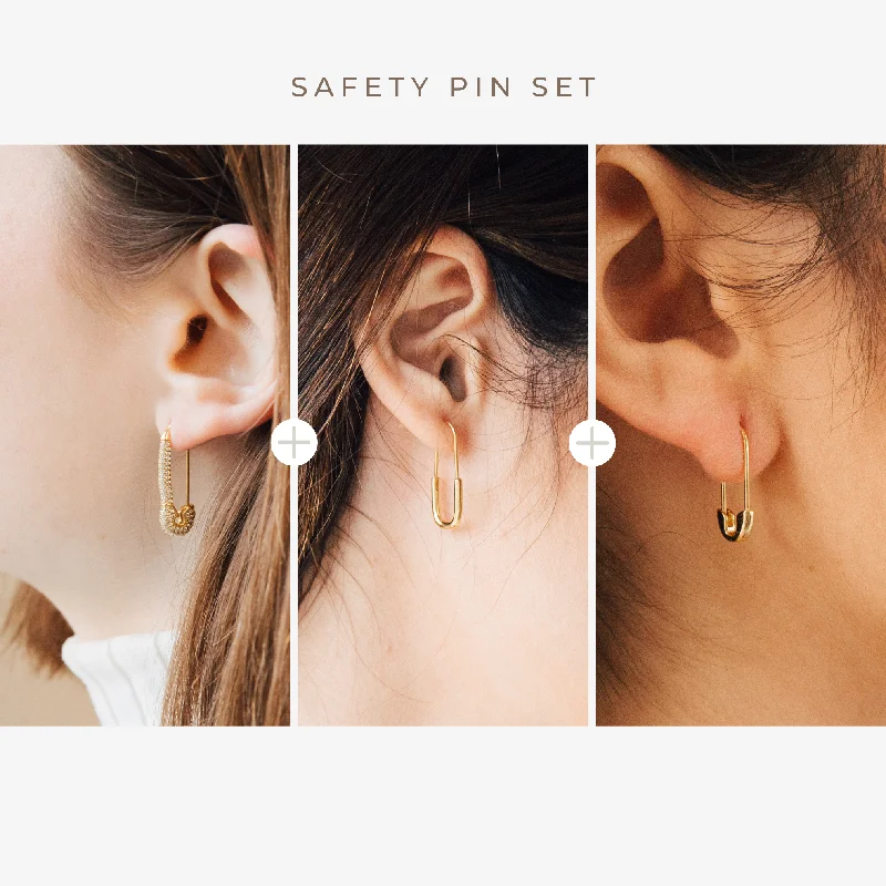 Simple Hoop Drop Earrings-Safety Pin Earrings Set