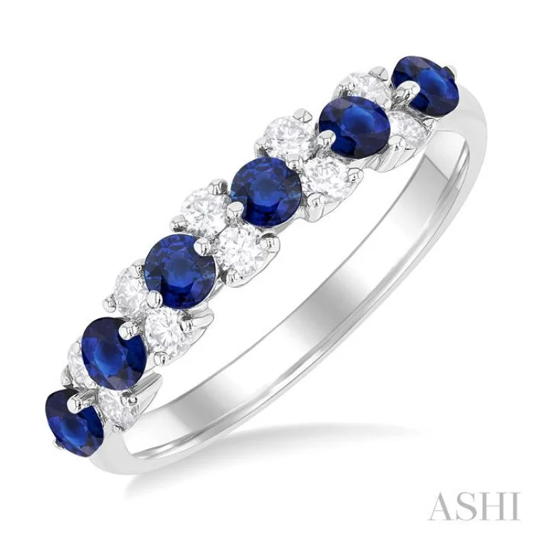 Custom Wedding Ring Designs-2.7 MM Sapphire and 1/3 ctw Round Cut Diamond Precious Band in 14K White Gold