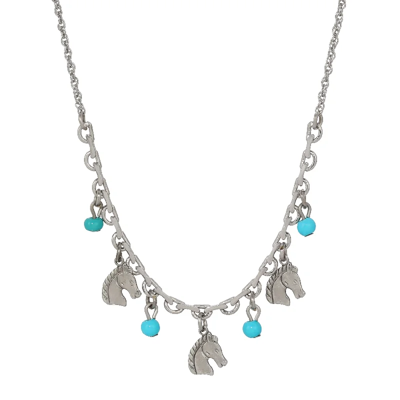 Birthstone Pendant Necklaces-1928 Jewelry Equestrian Charms & Turquoise Beads Necklace 16" + 3" Extension