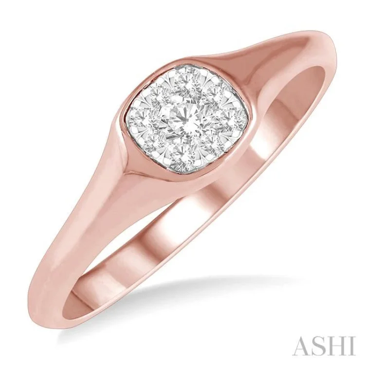 Affordable Promise Wedding Rings-1/6 ctw Cushion Shape Lovebright Diamond Ring in 14K Rose and White Gold