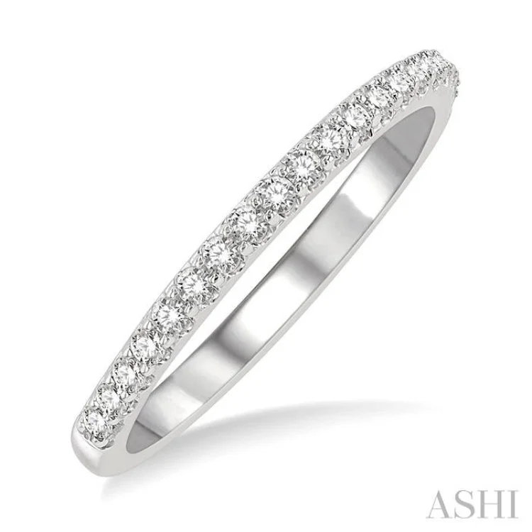 Custom Wedding Bands with Engraving-1/4 Ctw Round Cut Diamond Wedding Band in 14K White Gold