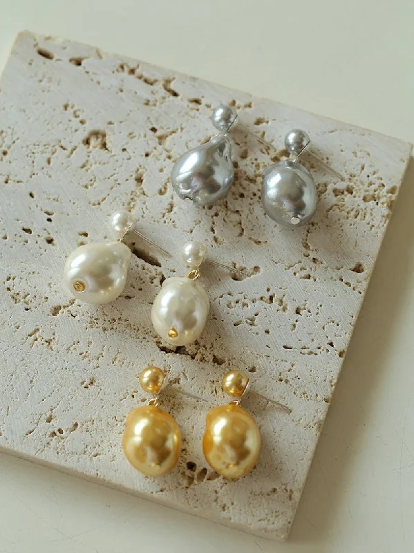 Luxury Gemstone Earrings for Women-Simple Single Baroque Pearl Short Drop Earrings