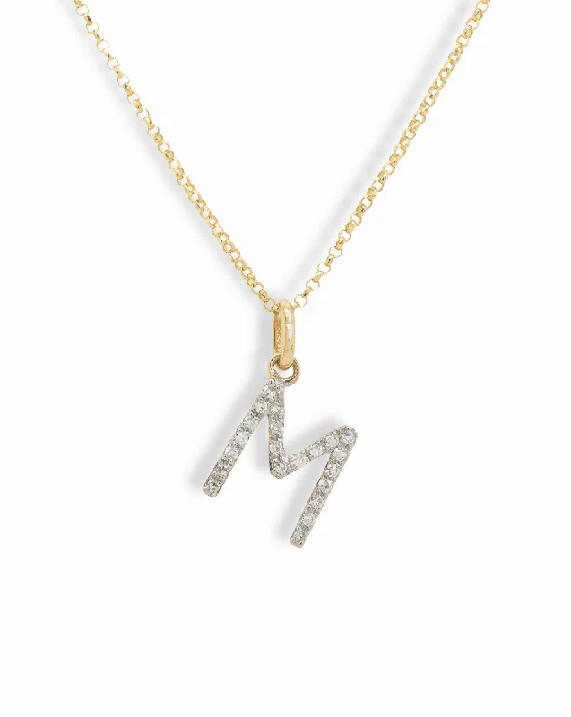 Fine Gold Necklaces-14k Diamond Initial Pendant Necklace