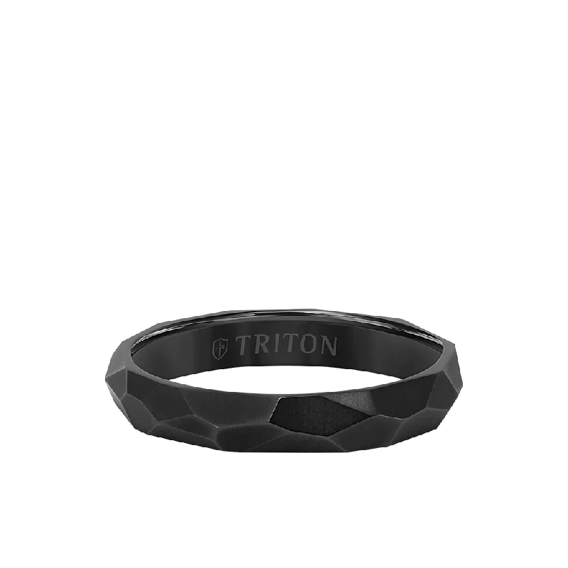 Custom Wedding Bands for Brides and Grooms-4MM Titanium Ring with Faceted Brushed Finish