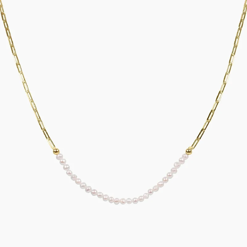 Quote Necklaces-Freshwater Pearl & Gold Paperclip Chain Necklace