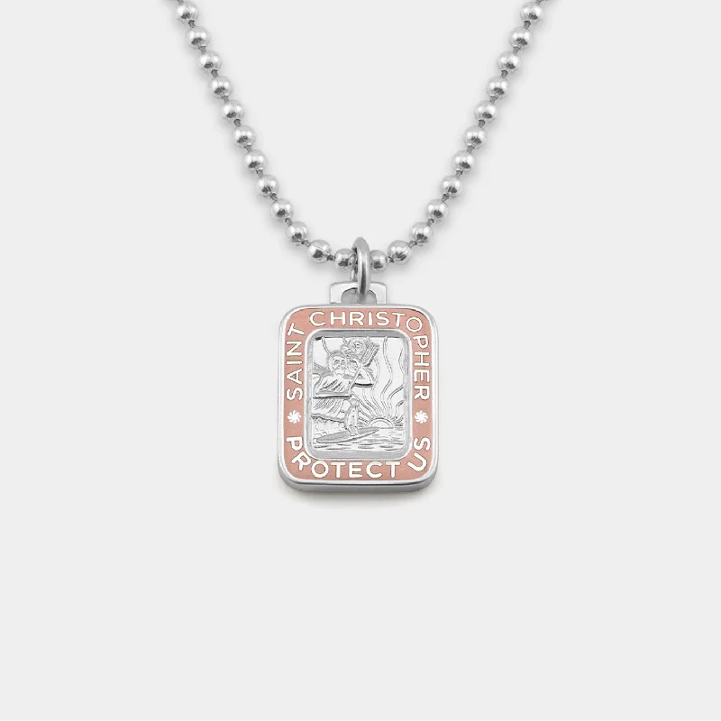 Creative Necklaces-Rectangle St. Christopher - Silver / Pink