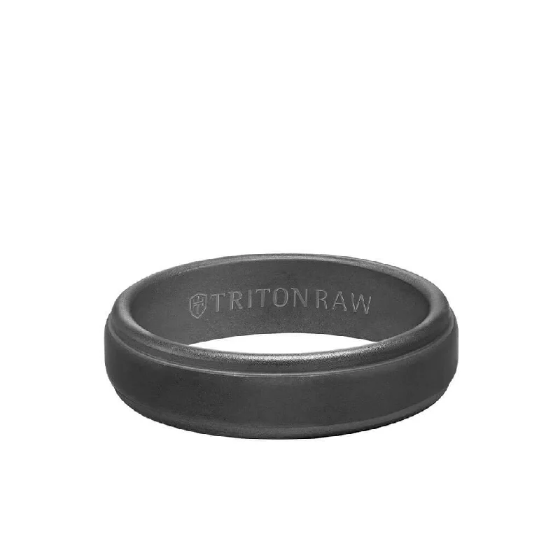 Vintage Wedding Rings with Emeralds-6MM Tungsten RAW Black DLC Ring - Matte Finish and Step Edge