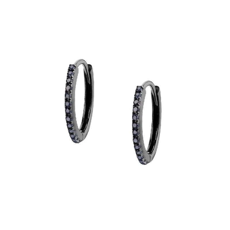 Artistic Silver Drop Earrings-BLACK DIAMOND HUGGIE EARRINGS